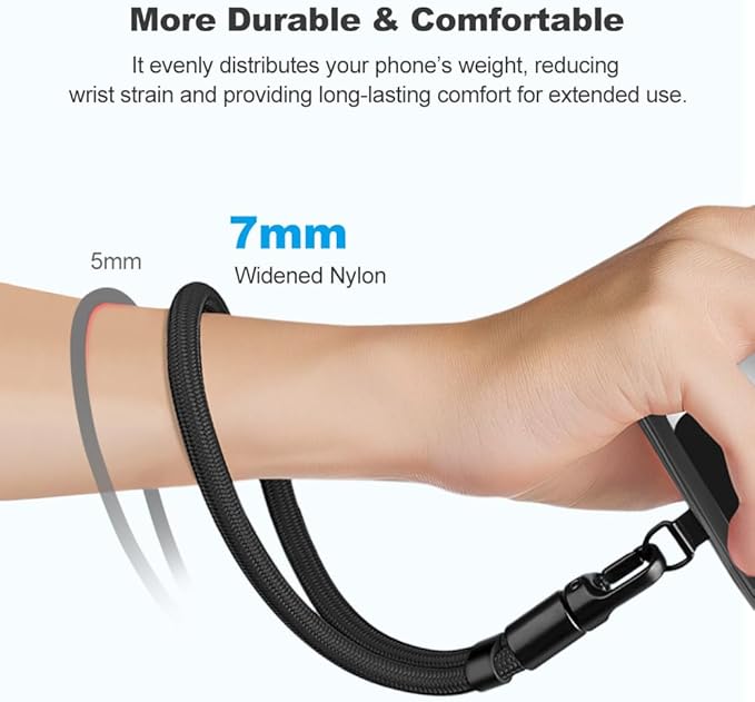 Phone Wrist Strap Lanyard Strap Adjustable, Anti Theft Wrist Lanyard with Slim Tether Tab fit iPhone and Most Cell Phone – Black-StrideForce Fitness
