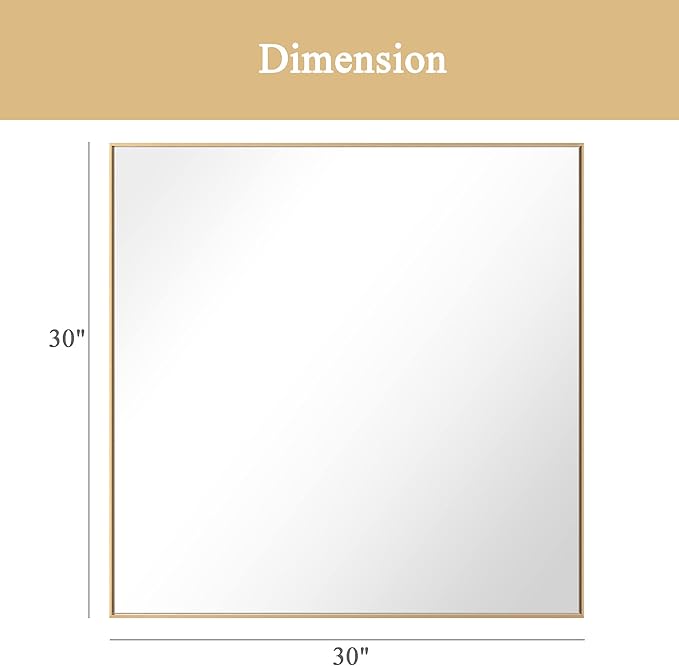 30x30 Inch Orange Gold Bathroom Mirror for Wall, Aluminum Frame Rectangle Rectangular Vanity Mirror, Modern Large for Bedroom, Living Room, Horizontal or Vertical-StrideForce Fitness