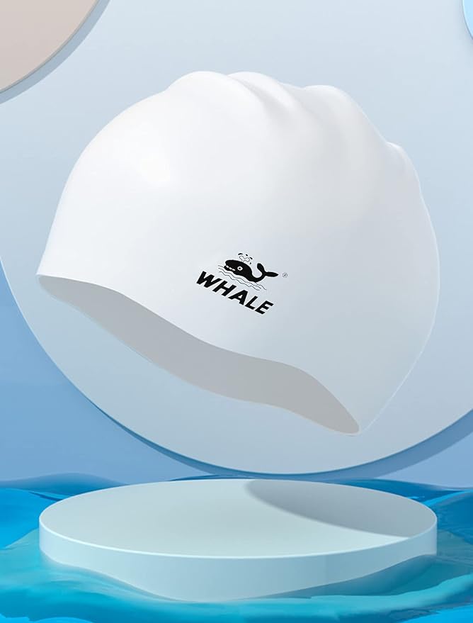 WHALE Extra Large Swim Cap for Women Men, Durable Silicone Swimming Hat with Ear Protection, Unisex Adults Bath Swimming Caps for Long Thick Curly Hair & Dreadlocks Braids Weaves Afro Hair-StrideForce Fitness