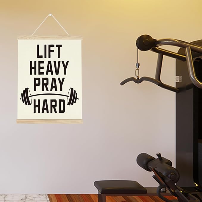 Gym Motivational Posters Funny College Dorm Posters Gifts for Guys Girls Friends Lift Heavy Pray Hard Gym Flag Wall Art Decor Sign for Home Gym Bedroom Office-StrideForce Fitness