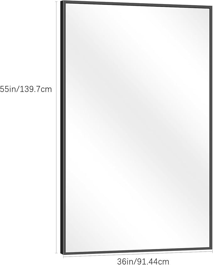 Black Bathroom Mirror for Wall, 55x36 Inch Rectangle Mirrors with Metal Frame, Modern Vanity Wall Mirror Decor for Entryway Hangs, Bathroom Living Room Horizontal or Vertical-StrideForce Fitness