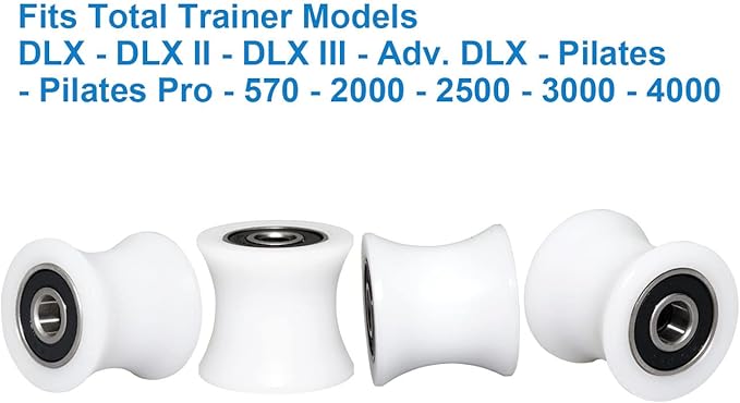 Total Trainer Rollers/Wheels of 4 for Models DLX, DLX II, DLX III, Adv DLX, Pilates, Pilates Pro 2500, 3000, 4000，570, 2000 （White）-StrideForce Fitness