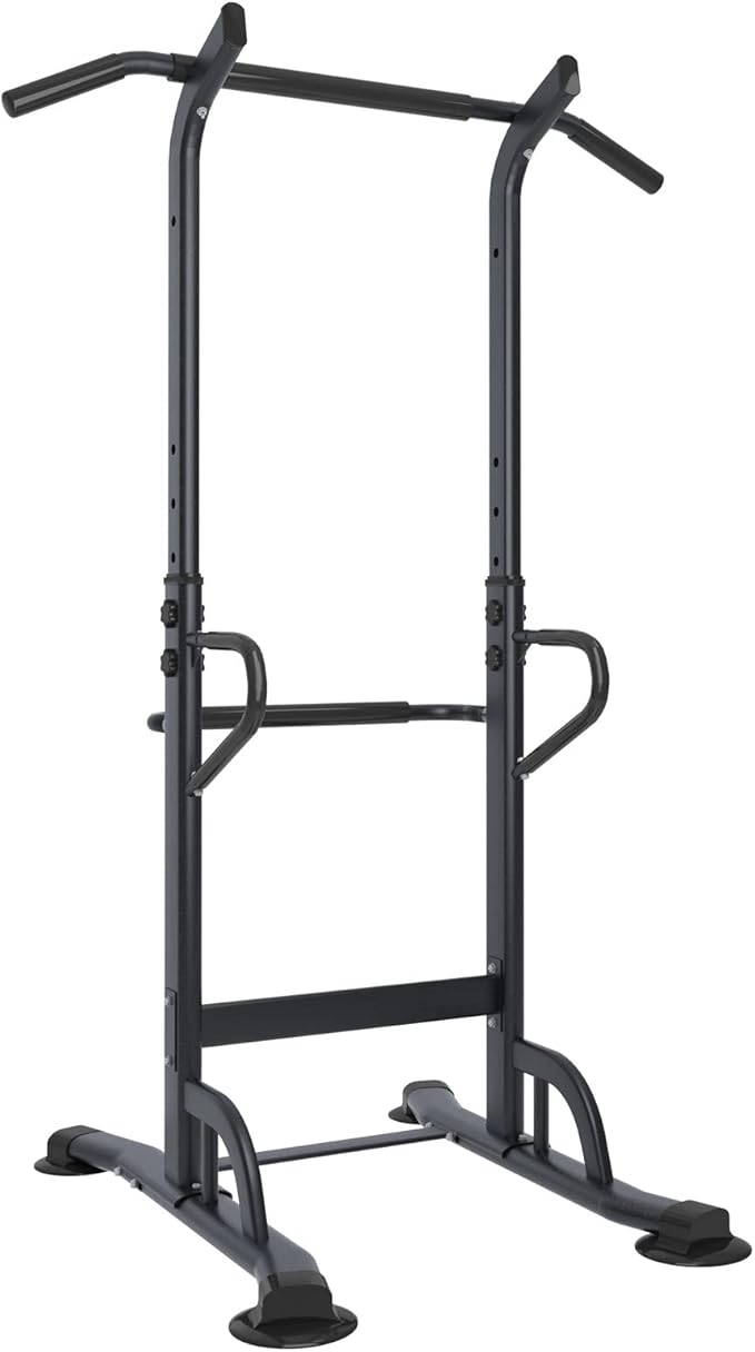 SogesHome Power Tower Pull Up Bar and Dip Stand,10 Adjustable Height Assistive Trainer Dip Station,Multi-Function Strength Training Fitness Workout Station for Home Gym Fitness Equipment (Black)-StrideForce Fitness
