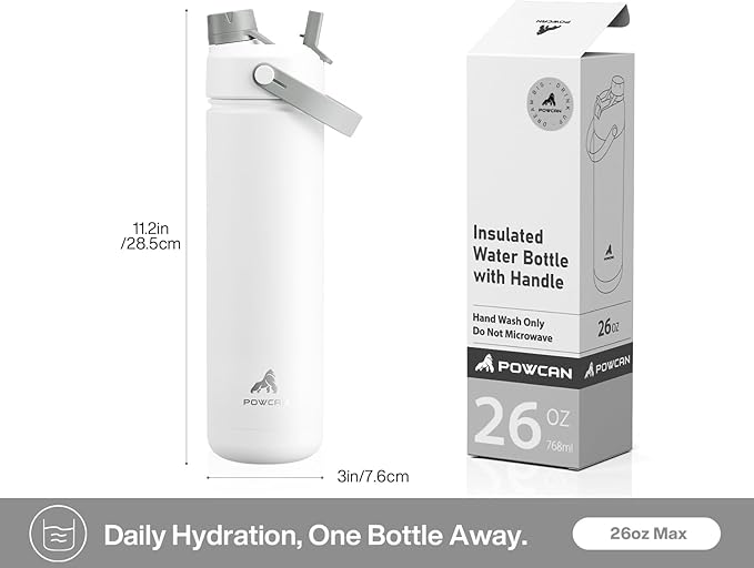 26 oz Insulated Water Bottle with 2-in-1 Straw and Spout Lid, Keep Cold 24H, Leak-Proof, Fits in Car Cup Holder, Stainless Steel Water Bottle for Sports, Travel, and School (Polar)-StrideForce Fitness