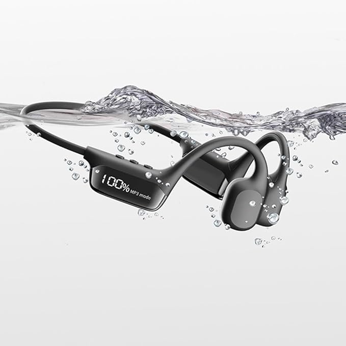 IHAO Swimming Headphones True Bone Conduction Open Ear Headset MP3 Player Built-in 32G Memory IP68 Underwater Waterproof Stereo Bluetooth Earphone for Driving Bicycling Running Skiing-S10 Black-StrideForce Fitness