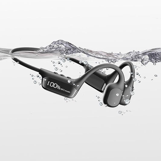 IHAO Swimming Headphones True Bone Conduction Open Ear Headset MP3 Player Built-in 32G Memory IP68 Underwater Waterproof Stereo Bluetooth Earphone for Driving Bicycling Running Skiing-S10 Black-StrideForce Fitness