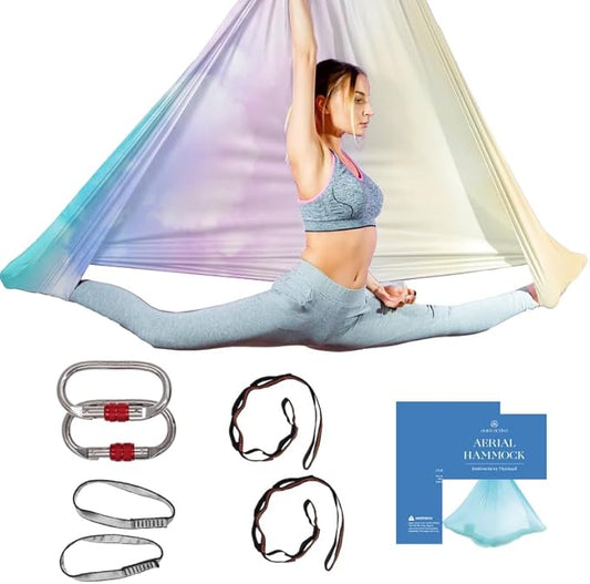 Aerial Silk Yoga Hammock & Swing for Home, Inversion Exercises, Starter Kit for All Levels - Durable with Extension Straps, Carabiners, and Pose Guide-StrideForce Fitness