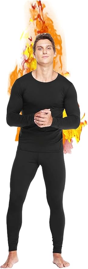 Mens Thermal Underwear Set with Lightweight Ultra Soft Fleece Lined,Long John Set, Skiing Base Layer-StrideForce Fitness