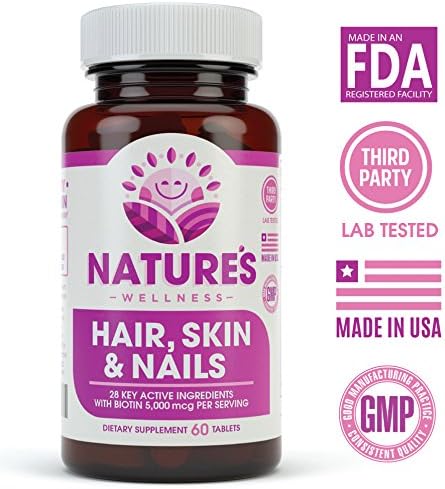 Natures Wellness Hair, Skin & Nails Essential Nourishing Supplement, 60-Count | 4000mcg Biotin + Vitamins A, C and E, B Complex Vitamins, and Advanced Nutrients per Capsule | 100% All-Natural-StrideForce Fitness