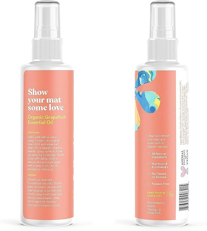 ASUTRA Yoga Mat Cleaner Spray (Calming Citrus), 4 fl oz - No Slippery Residue, Organic Essential Oils, Deep-Cleansing for Fitness Gear & Gym Equipment, Microfiber Towel Included-StrideForce Fitness