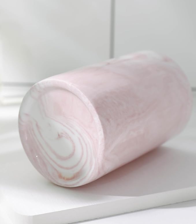Kelake Ceramic Rustic Pink Marble Bathroom Tumbler Cup for Mouthwash Rinsing Toothbrush and Toothpaste Holder Letters Stand Cups 280 ml Porcelain Milk Drinking Cups for Christmas Birthday