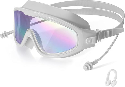 Adult Swimming Goggles,Leak-Proof,Anti-Fog Pool Glasses,Wide View Swim Goggles with Ear Plugs and Nose Clip-StrideForce Fitness