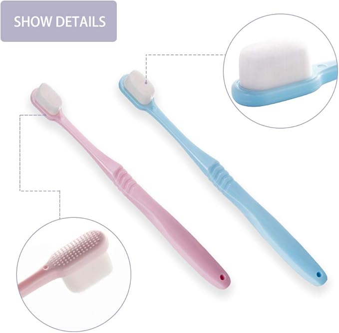 DI QIU REN Extra Soft Toothbrush for Sensitive Gums, Manual Toothbrush with 8 Tubes of 10000 Soft Floss Bristle for Gum Care, Protect Fragile Gums Good Cleaning Effect (Blue & Pink)