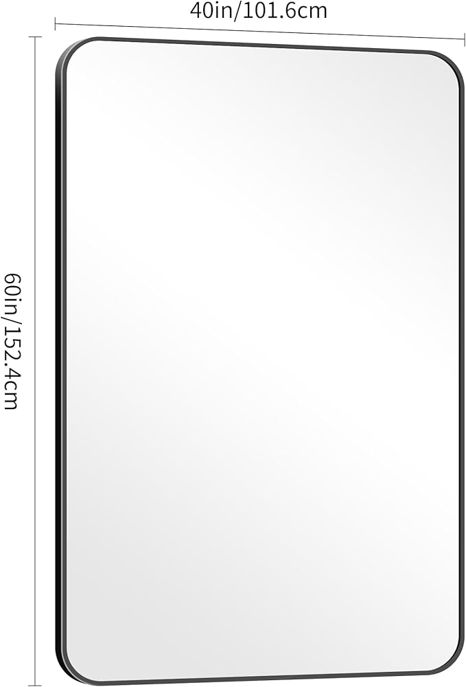60" x 40"Bathroom Mirror, Matte Black Wall Mirror with Metal Frame, Decorative Rectangular Vanity Mirror for Bedroom Bathroom Living Room Entryway (Horizontal/Vertical)-StrideForce Fitness