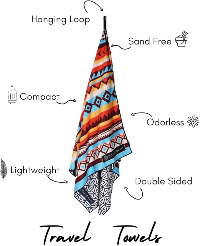 ECCOSOPHY Microfiber Beach Towel - Sand Free Towels are Quick Dry, Light Weight, Super Absorbent - Perfect Pool, Travel, Cruise, Camping Essentials - Oversized Extra Large for Adults 71x35 in-StrideForce Fitness