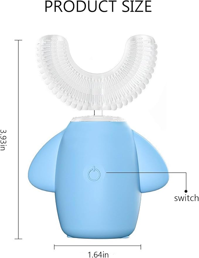 SNOWROSE Kids Electric Toothbrush U-Shaped Ultrasonic IPX7 Waterproof Design with 2 Brush Head 3 Modes, 360° Full Mouth Cleaning Automatic Children Toothbrush for 2-12 Years Old (Blue, 2-12 Age)