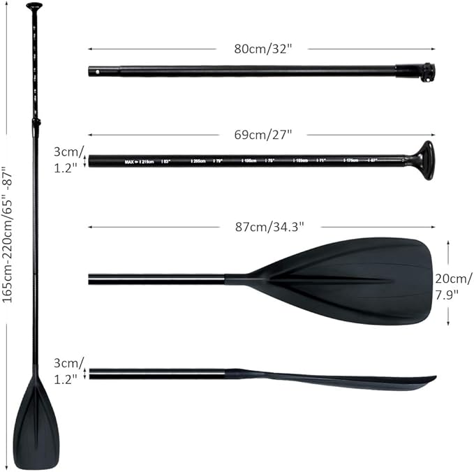 SUP Paddle - 3-Piece Adjustable Aluminium SUP Paddle with Glass Fiber Blade for Surfing, Floating, Water Sports-StrideForce Fitness