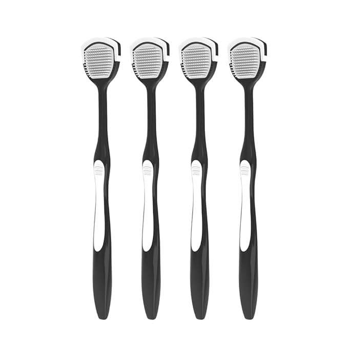 DR PERFECT Soft Tongue Brush Scraper Cleaner Helps Fight Bad Breath Clean Your Tongue Without Hurt Pack Of 4 (Black)