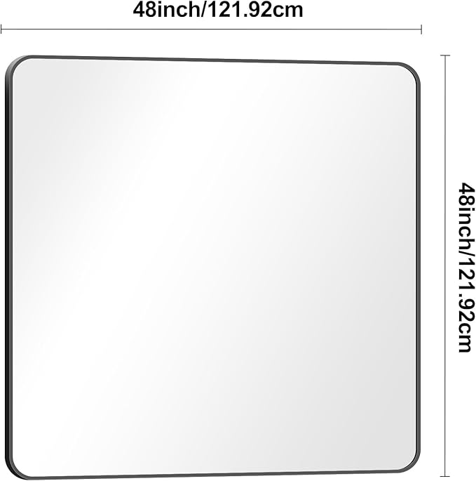 48x48 inch Bathroom Mirror,Black Rectangle Mirror,Wall Mounted Bathroom Frame Vanity Mirror with Round Corner for Bedroom Living Room,Entryway Hangs Horizontal or Vertical-StrideForce Fitness
