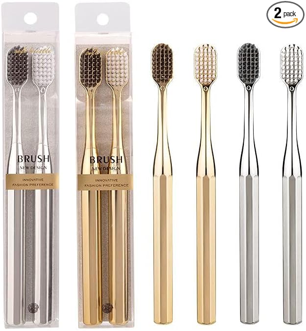 Ultra-Soft Toothbrush Set, in Gold and Silver, 2 Boxes in Total, fine bristles for Gentle Gum Care.