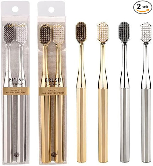 Ultra-Soft Toothbrush Set, in Gold and Silver, 2 Boxes in Total, fine bristles for Gentle Gum Care.