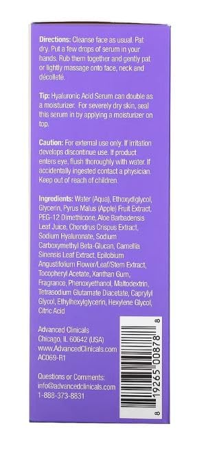 Advanced Clinicals Hyaluronic Acid Moisturizer Body Cream + Hyaluronic Acid Serum 2PC Skin Care Set | Face Serum & Body Lotion Help Diminish Appearance Of Wrinkles, Fine Lines, & Dry Skin, 2PC Bundle-StrideForce Fitness