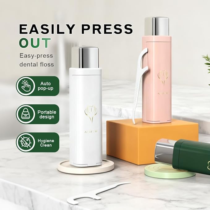 Portable Floss Dispenser with 100 Pcs Dental Floss, Dental Floss Dispenser Dental Floss Picks Case, Automatic Floss Dispenser Floss Organizer for Family Travel (2pcs B)