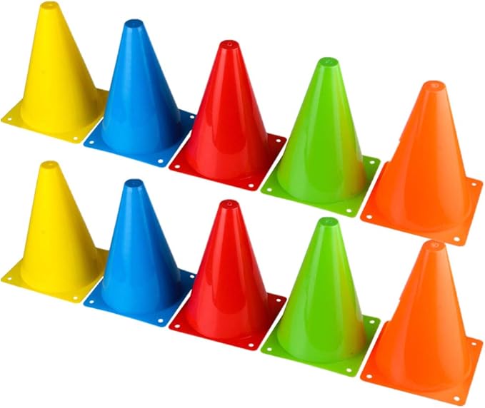 BiAnYC 7 Inch Plastic Sport Training Traffic Cones- Set of 10 Pcs/25 Pcs, 5 Colors(Orange/Yellow/Red/Blue/Green)-StrideForce Fitness