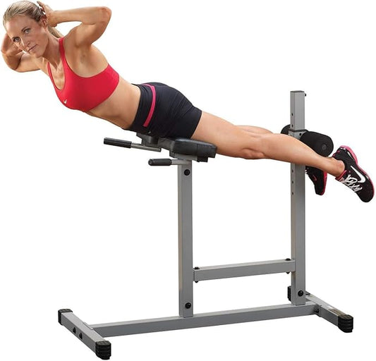 Body-Solid Back Hyperextension Machine for Lower Back Extension, Ab Crunch, Glutes and Hamstrings Exercise, Roman Chair for Abdominal and Core Training, Home Gym Equipment, Silver/Black-StrideForce Fitness