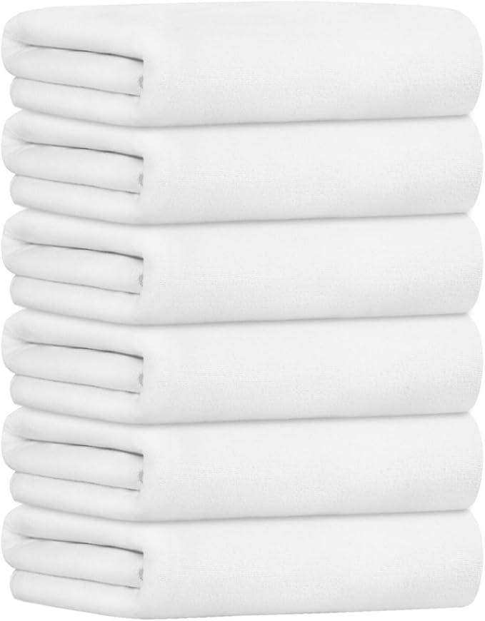 JML Microfiber Bath Towels, Bath Towel Sets (6 Pack, 27" x 55") - Extra Absorbent and Fast Drying, Multipurpose White Microfiber Towel for Bath, Beach, Pool, Sports, Yoga-StrideForce Fitness