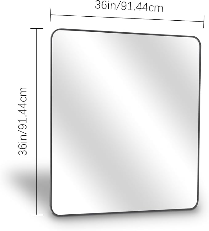 36" x 36"Bathroom Mirror, Matte Black Wall Mirror with Metal Frame, Decorative Rectangular Vanity Mirror for Bedroom Bathroom Living Room Entryway (Horizontal/Vertical)-StrideForce Fitness