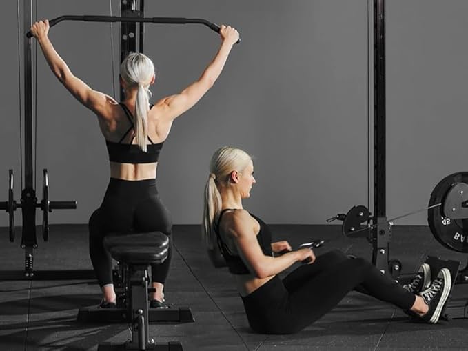 Mikolo Power Cage, Power Rack with Cable Crossover System, 1500LBS Squat Rack with LAT Pull Down System, Workout Cage with Pulley System for Fitness Home Gym-StrideForce Fitness