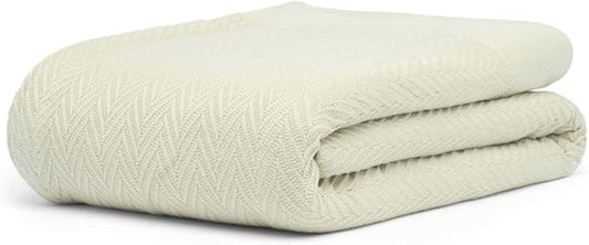 100% Cotton Herringbone Weave Blankets, 66" X 90" Twin, Throw Blanket for Bed, All Season Cotton Blanket, Cozy Blanket,Throws & Bed Blanket, Throw Blanket for Couch, Modern Home Decor -Sage-StrideForce Fitness