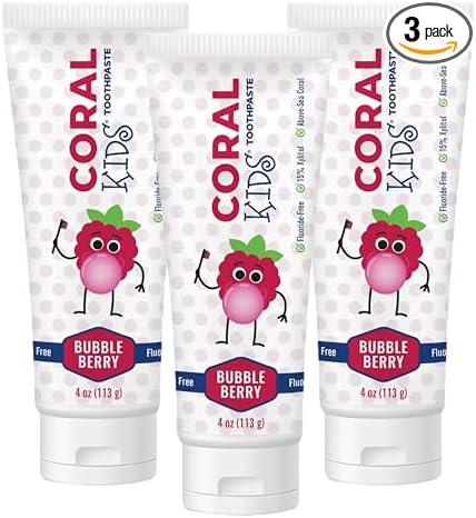 Coral White Kids Bubble Berry Fluoride Free Toothpaste - 4 Ounces (3 Pack)