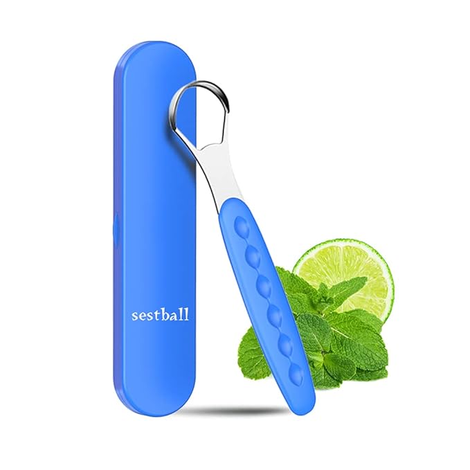 New Version Tongue Scraper Cleaner for Adults & Kids, Medical Grade Metal Tongue Brushes Set for Fresh Breath Dental Eliminate Bad Breath in Seconds (Blue)