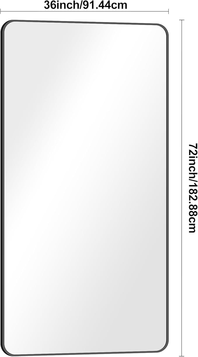 72x36 inch Large Bathroom Mirror,Black Rectangle Mirror,Wall Mounted Bathroom Frame Vanity Mirror with Round Corner for Bedroom Living Room,Entryway Hangs Horizontal or Vertical-StrideForce Fitness