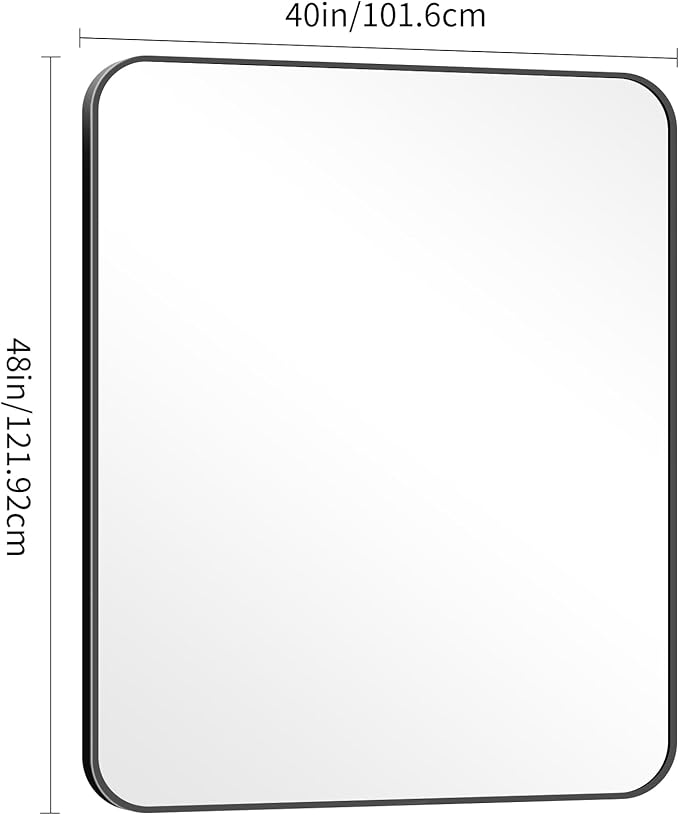 40" x 48"Bathroom Mirror, Matte Black Wall Mirror with Metal Frame, Decorative Rectangular Vanity Mirror for Bedroom Bathroom Living Room Entryway (Horizontal/Vertical)-StrideForce Fitness