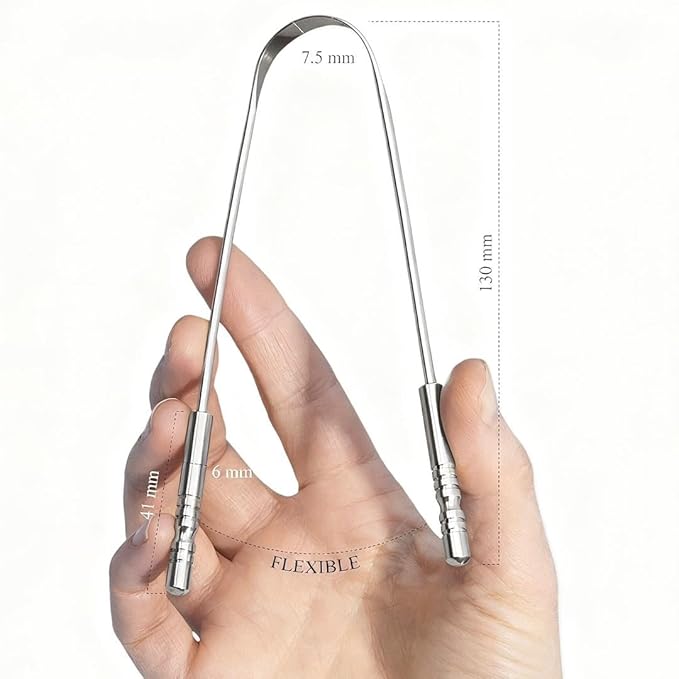 New Tongue Scraper for Adults with Multicolor Travel Cases (2 Pack), 100% Stainless Steel, Reduce Bad Breath, Tongue Scrubber, Oral Care & Hygiene (181 Degrees)