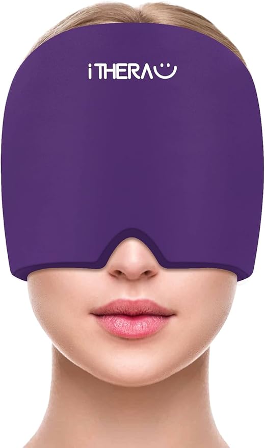 iTHERAU Migraine Relief Cap, Migraine Ice Head Wrap, Headache Ice Hat, Cold Therapy Headache Relief Cap for Migraine Eyes Mask Purple Headache Ice Pack for Puffy Eyes, Tension, Sinus & Stress Relief-StrideForce Fitness