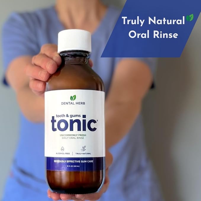 Tooth & Gums Tonic Herbal Oral Rinse with Essential Oils | Alcohol-Free, Fluoride-Free Mouthwash | Plant-Based Oral Care | Soothe Gums & Freshen Breath Naturally | by Dental Herb Company | (2) 18 oz.