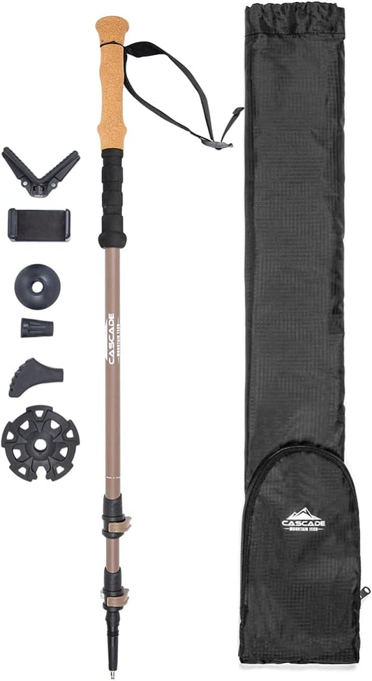 Cascade Mountain Tech Trekking Poles - Carbon Fiber Monopod Walking or Hiking Sticks with with Accessories Mount and Adjustable Quick Locks-StrideForce Fitness
