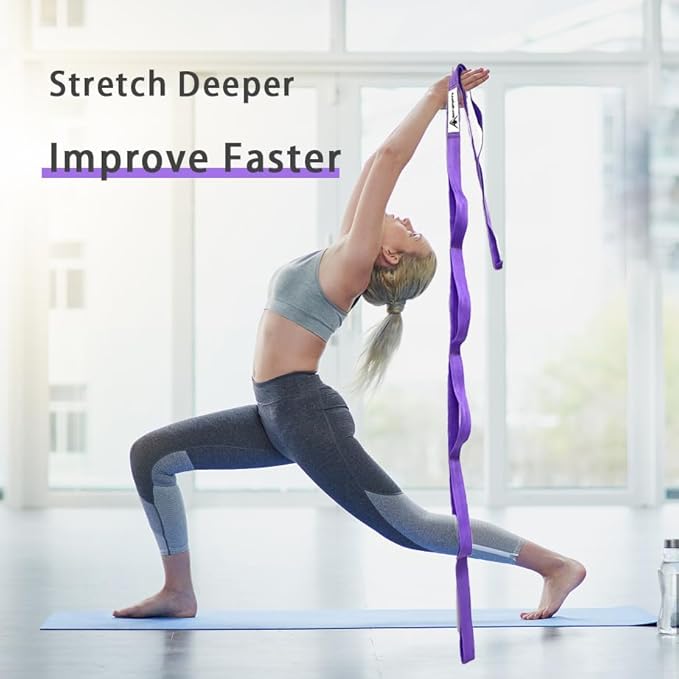 Stretching Strap Yoga Strap with Loops, Stretch Straps for Physical Therapy, Non-Elastic Exercise Strap for Pilates, Dance and Gymnastics with Workout Guide-StrideForce Fitness