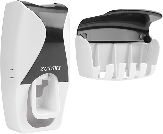 Toothbrush Holder Toothpaste Dispenser Set, Wall Mounted Automatic Hands-Free Toothpaste Dispenser, for Family Washroom Bathroom(黑色)