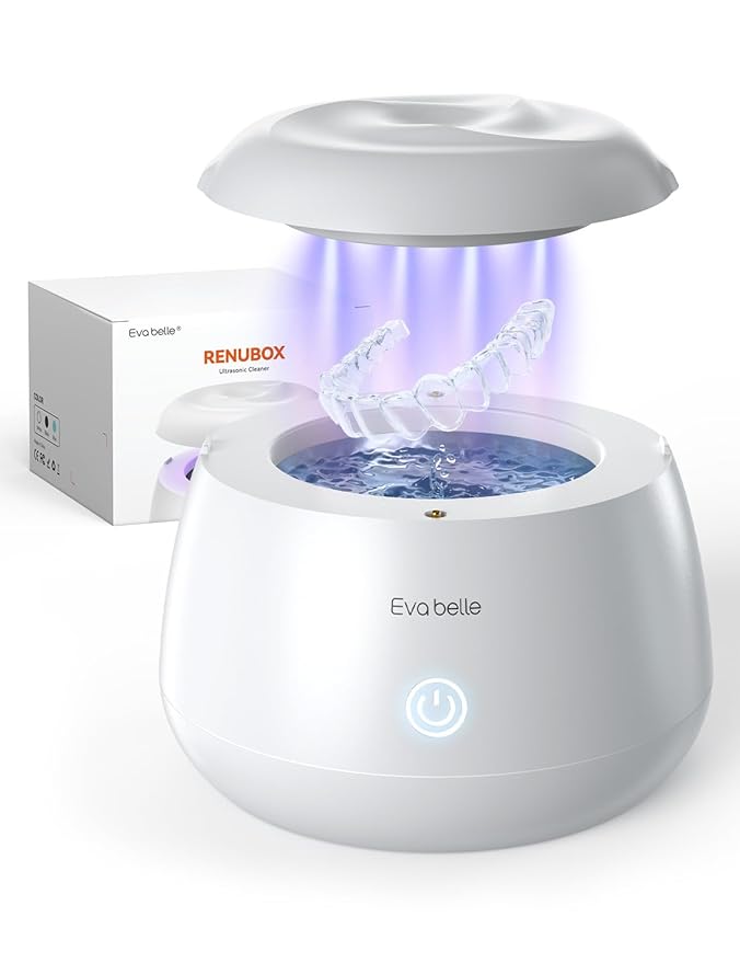 Ultrasonic Retainer Cleaner, EVA BELLE Rechargeable Denture Cleaner Machine, Tooth Cleaner MouthGuard Cleaner, Portable Retainer Cleaner for Night Guards, Braces, Aligner, Toothbrush, Jewelry and More