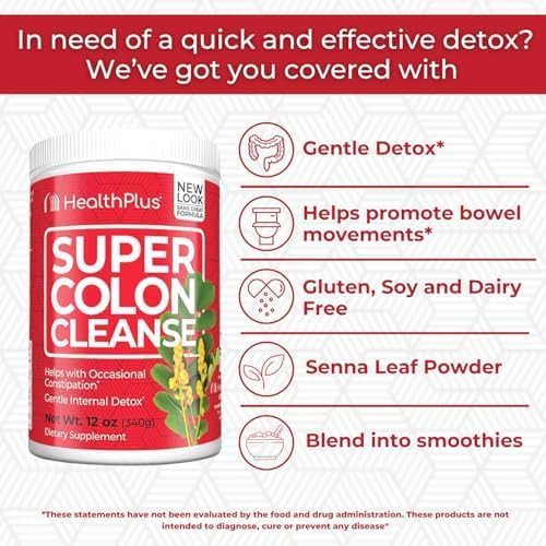 Health Plus Super Colon Cleanse, 12 oz Powder, 68 Servings - Natural Detox, Digestive Constipation Relief, Gentle Gut Cleanse with Psyllium Husk & Senna Leaf-StrideForce Fitness