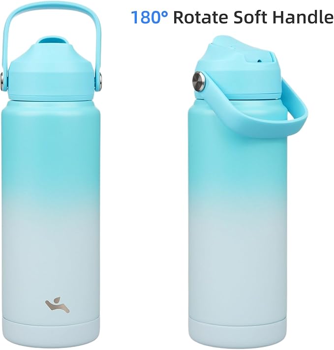 Insulated Water Bottle with Straw Lid,24 oz Stainless Steel Vacuum Metal Bottle with Silicone Handle,Sea Salt-StrideForce Fitness