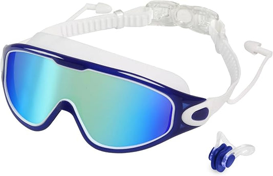 Swim Goggles for Adults, Wide View Anti-Fog & UV Swimming Goggles with Nose Clip & Ear Plugs, No Leak-StrideForce Fitness