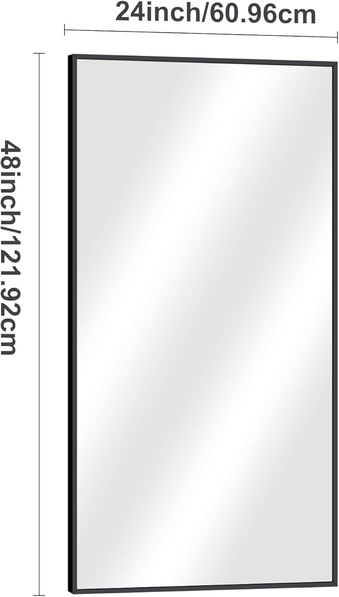 Black Bathroom Mirror for Wall, 24x48 Inch Rectangle Mirrors with Metal Frame, Modern Vanity Wall Mirror Decor for Entryway Hangs, Bathroom Living Room Horizontal or Vertical-StrideForce Fitness