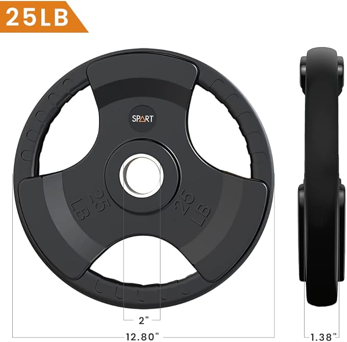 SPART Weight Plate 2-Inch Rubber Coated Olympic Grip Plate for Barbell,Solid Cast Iron Weight Plates in Pairs or Single for Strength Training,Weightlifting,Crossfit,Home Gym(5LB/10LB/25LB/35LB/45LB)-StrideForce Fitness