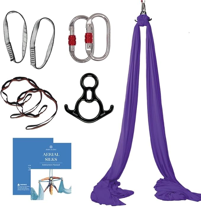 Aerial Silks Starter Kit - Durable 9 Yards of Aerial Yoga Hammock with Hardware & Guide - Aerial Swing for Acrobatic Flying Yoga & All Levels (Aerial Rigging Point Up to 13ft)-StrideForce Fitness
